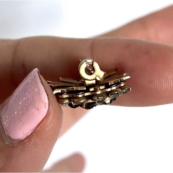 Rhinestone Flowers Two Tone Scatter Brooch Pin Pair UnSigned Prong Set Vintage - Picture 8 of 11